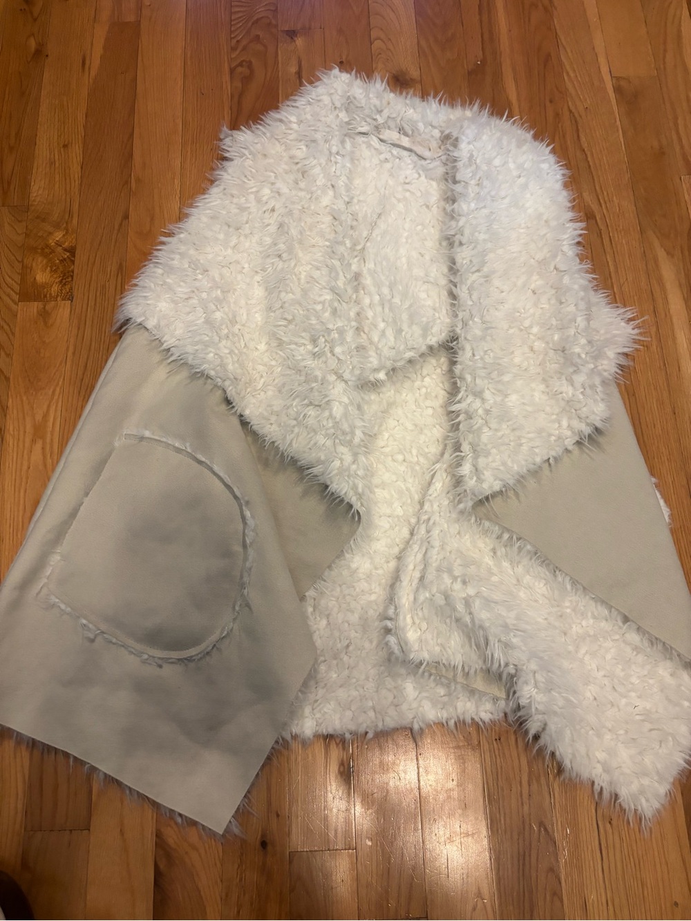 Altar'd State Cream Faux Shearling Open Front Coatigan